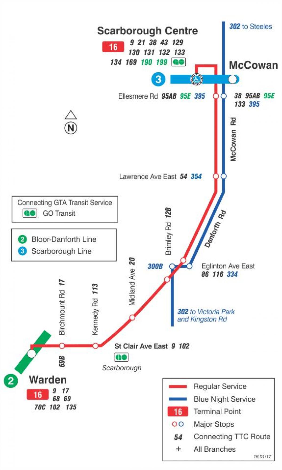 Mapa TTC 16 McCowan autobusová zastávka Toronto