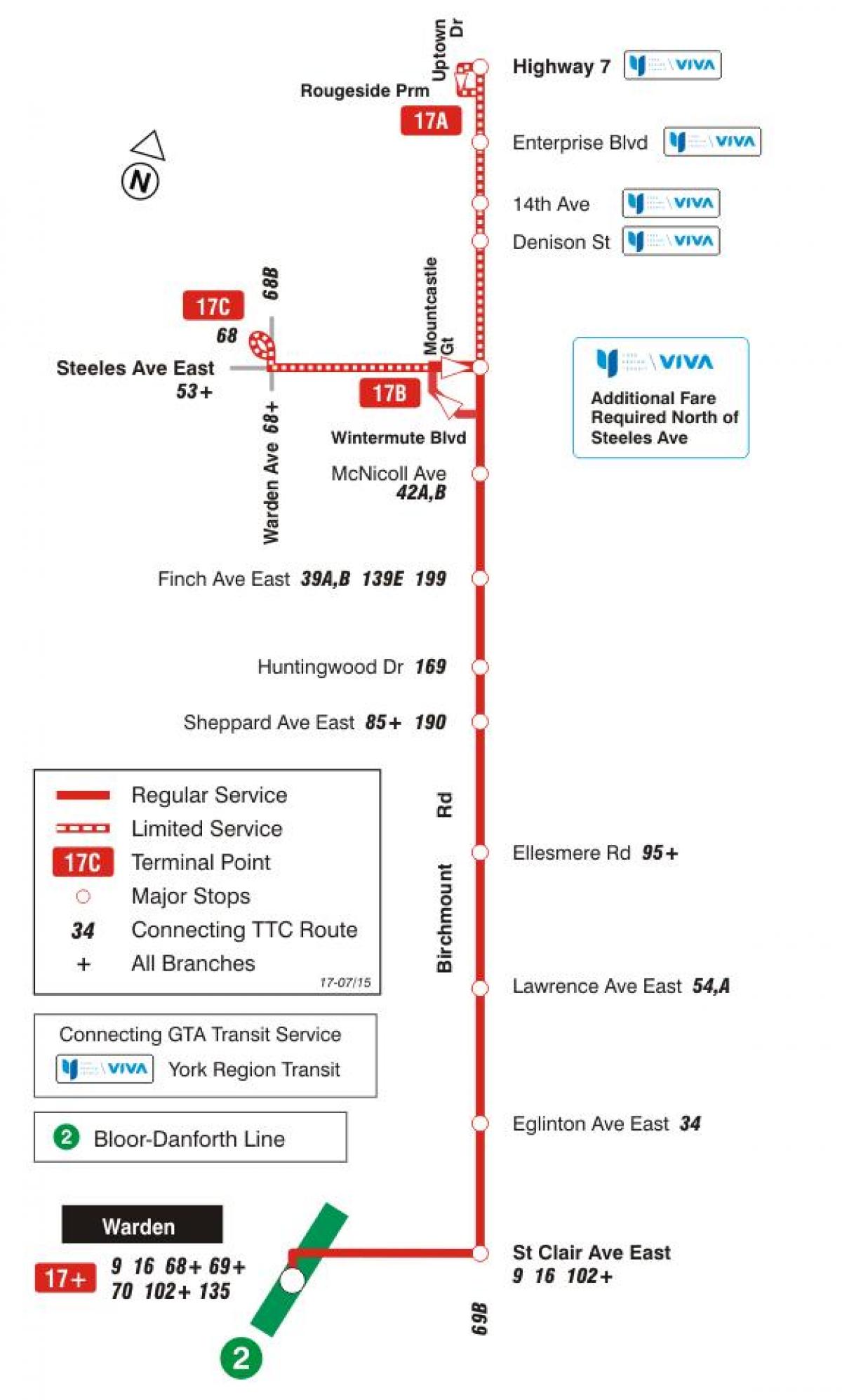 Mapa TTC 17 Birchmount autobusová zastávka Toronto