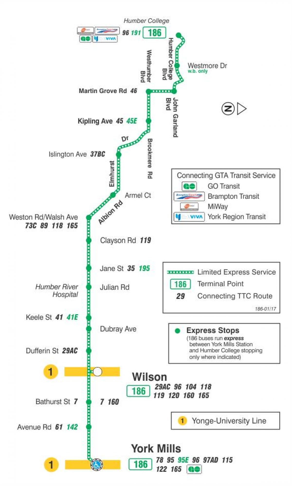 Mapa TTC 186 Raketa Wilson autobusová zastávka Toronto