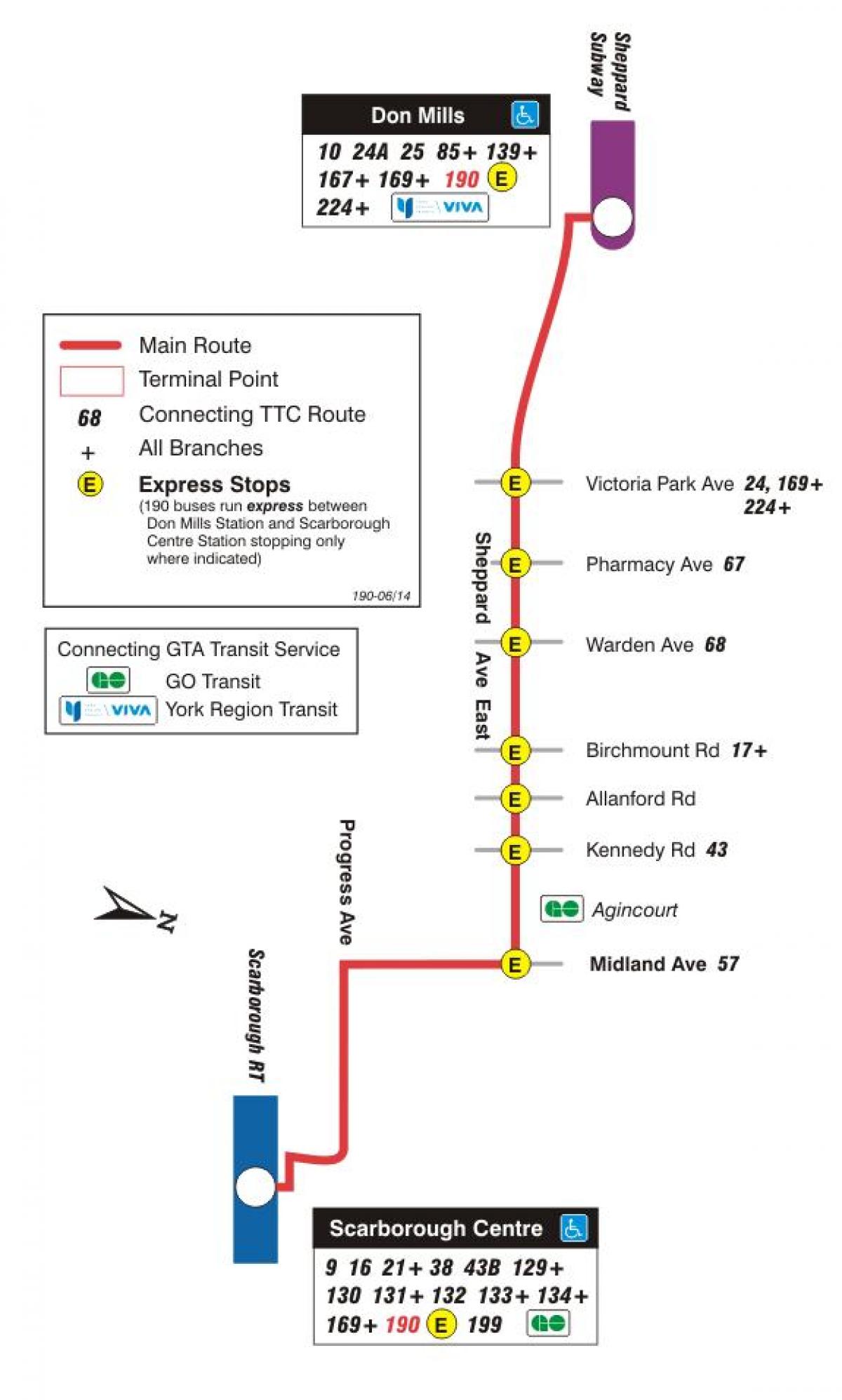 Mapa TTC 190 Scarborough Centre Rakety, autobusová zastávka Toronto