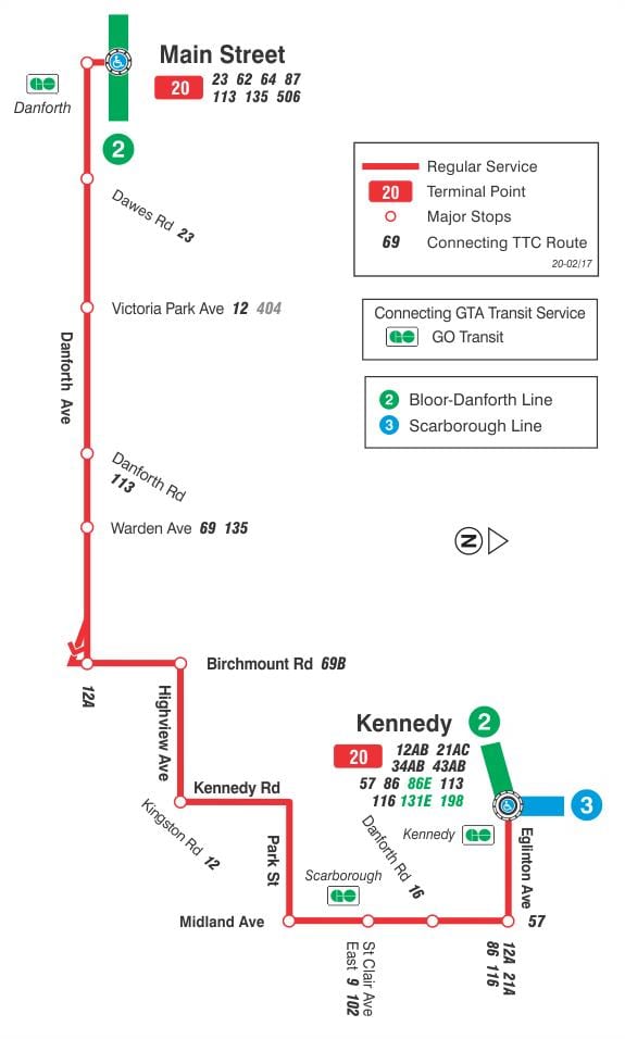 Mapa TTC 20 Cliffside autobusová zastávka Toronto
