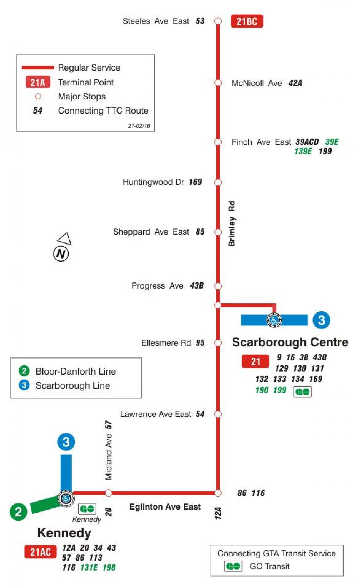 Mapa TTC 21 Brimley autobusová zastávka Toronto