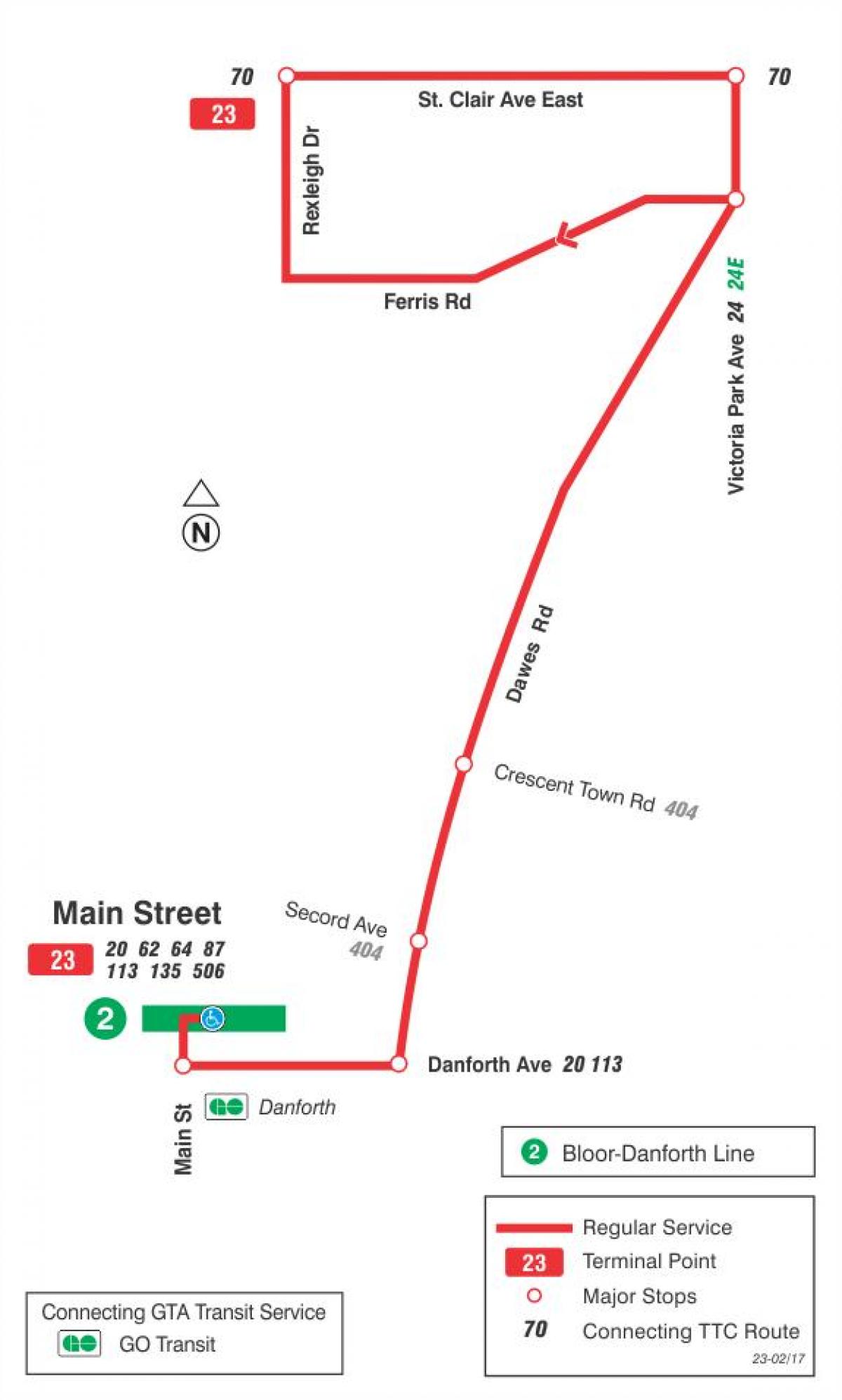 Mapa TTC 23 Dawes autobusová zastávka Toronto