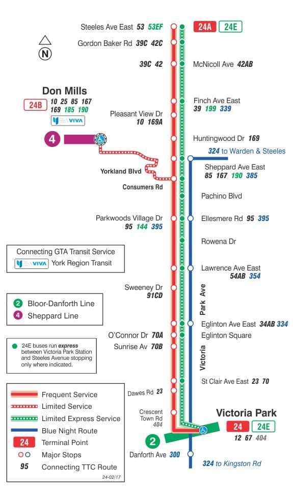 Mapa TTC 24 Victoria Park, autobusová zastávka Toronto