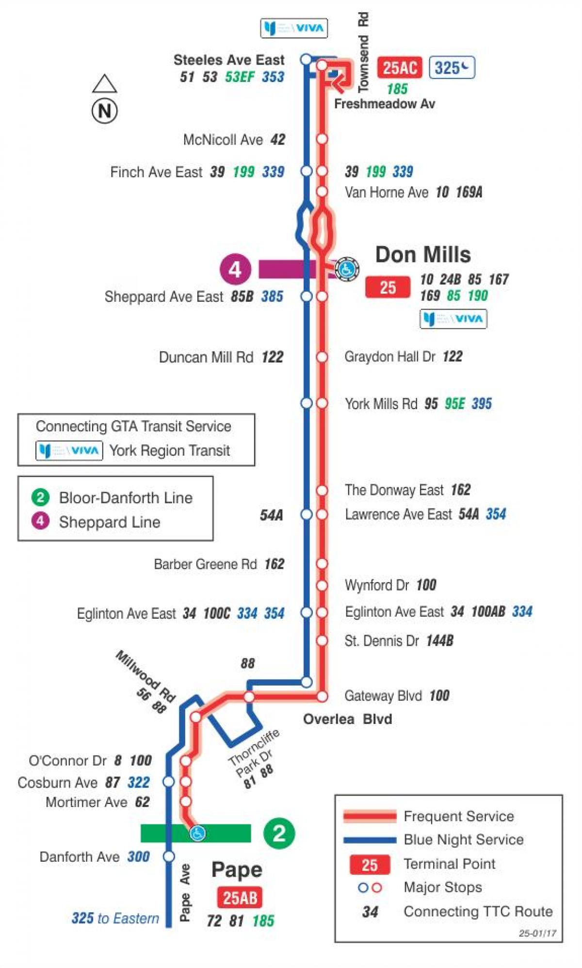 Mapa TTC 25 Don Mills autobusová zastávka Toronto