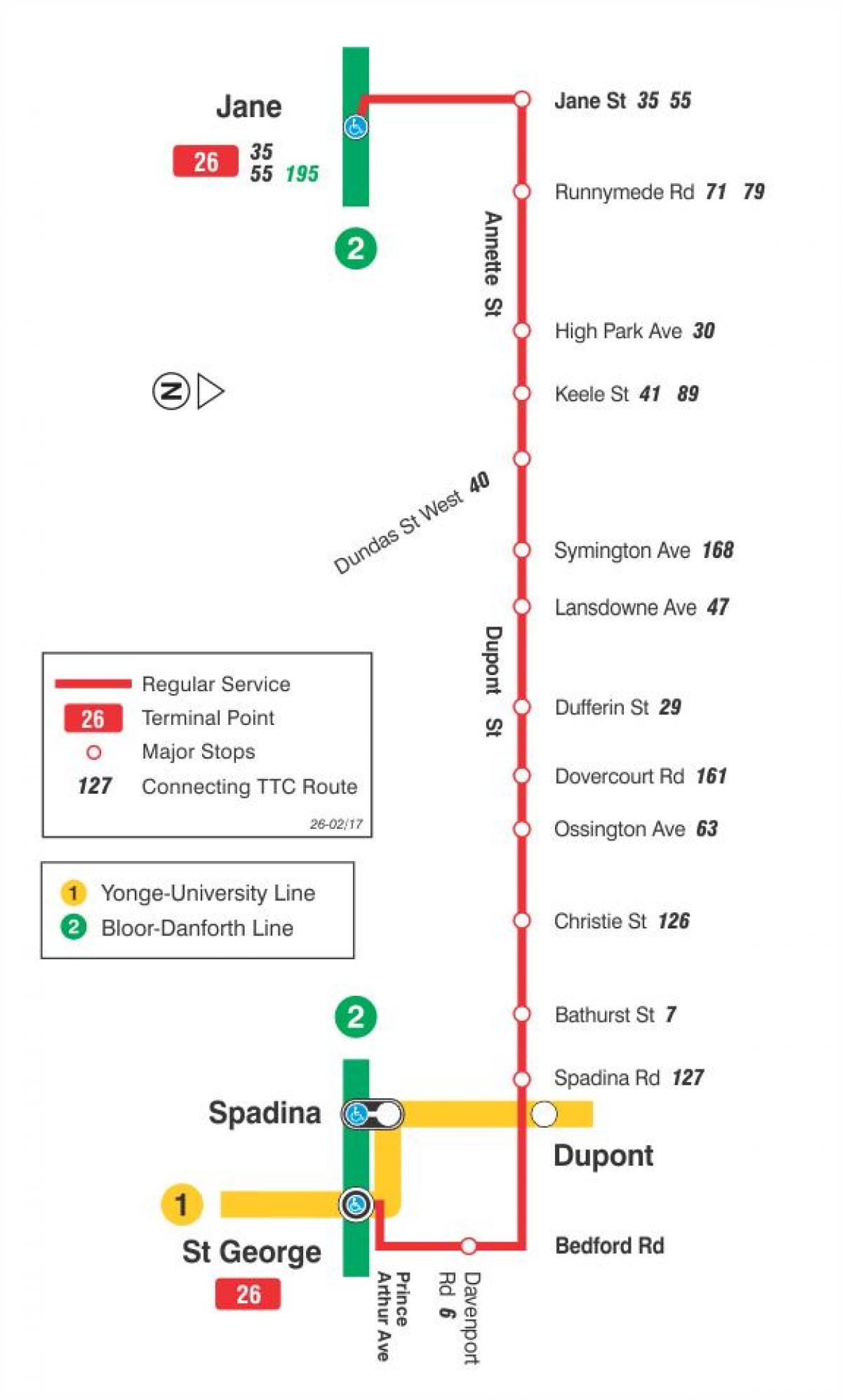 Mapa TTC 26 Dupont autobusová zastávka Toronto