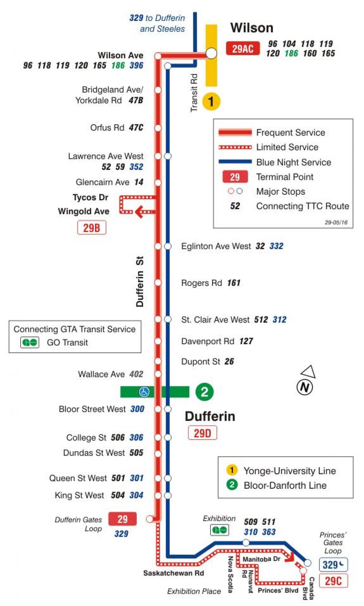 Mapa TTC 29 Dufferin autobusová zastávka Toronto