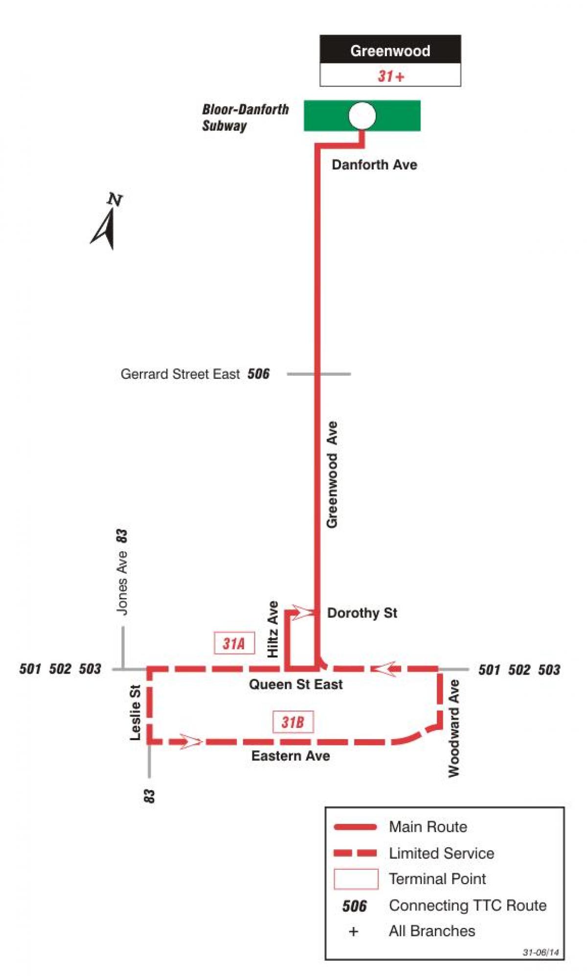 Mapa TTC 31 Greenwood autobusová zastávka Toronto
