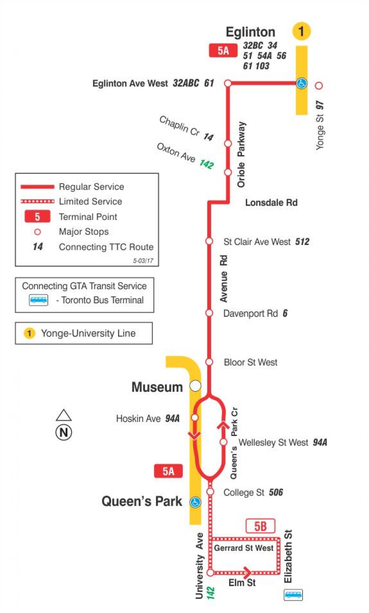 Mapa TTC 5 Avenue Rd autobusová zastávka Toronto
