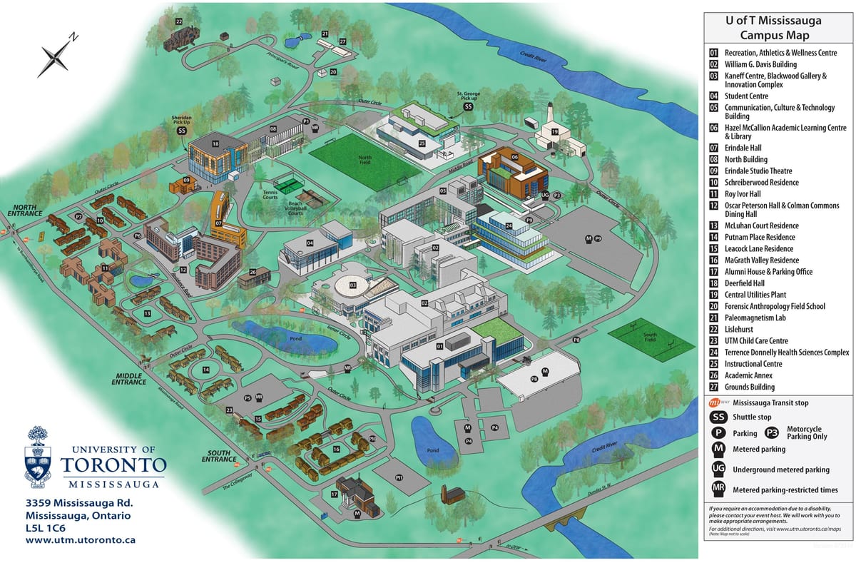 Mapa university of Toronto Mississauga areálu