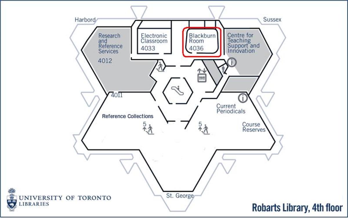 Mapa university of Toronto Robarts knižnica blackburn izba