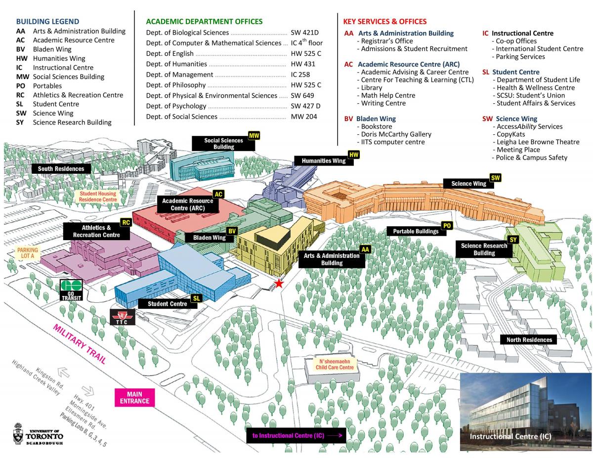 Mapa university of Toronto Scarborough areálu