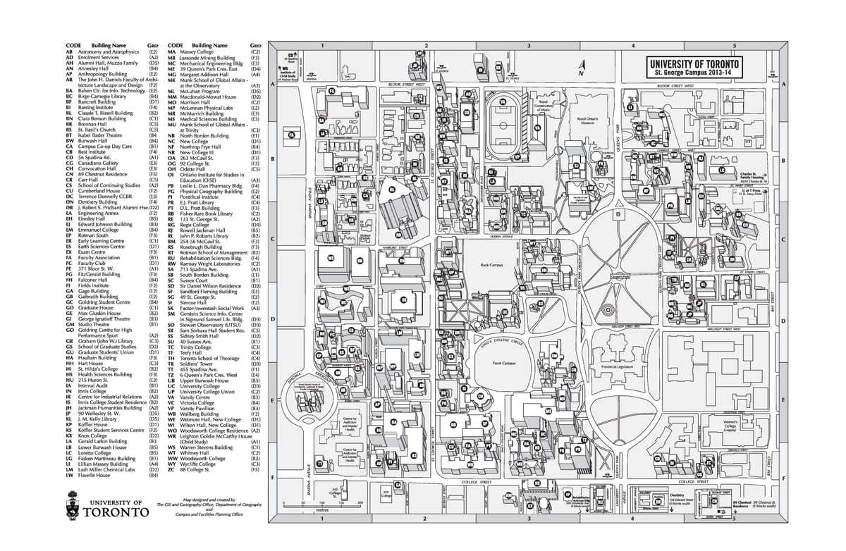 Mapa university of Toronto St Georges areálu
