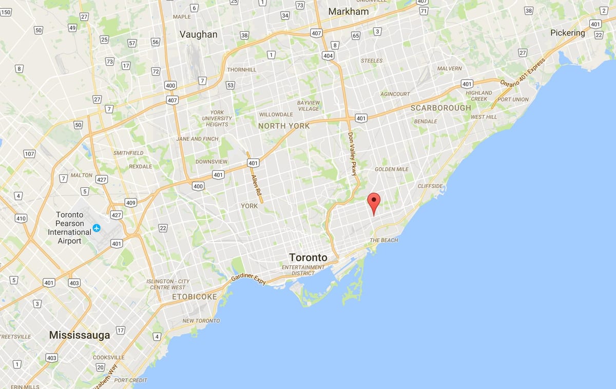 Mapa Východnej Danforth okres Toronto