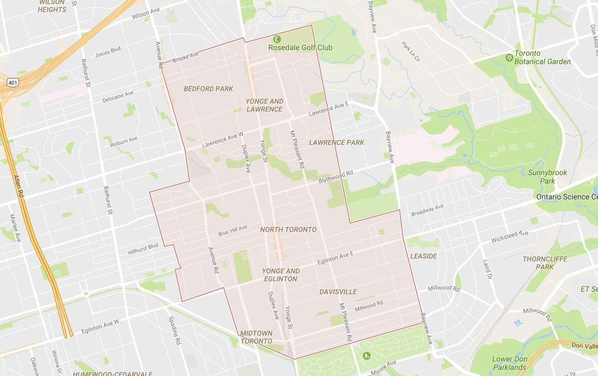Mapa Severnej štvrti Toronto