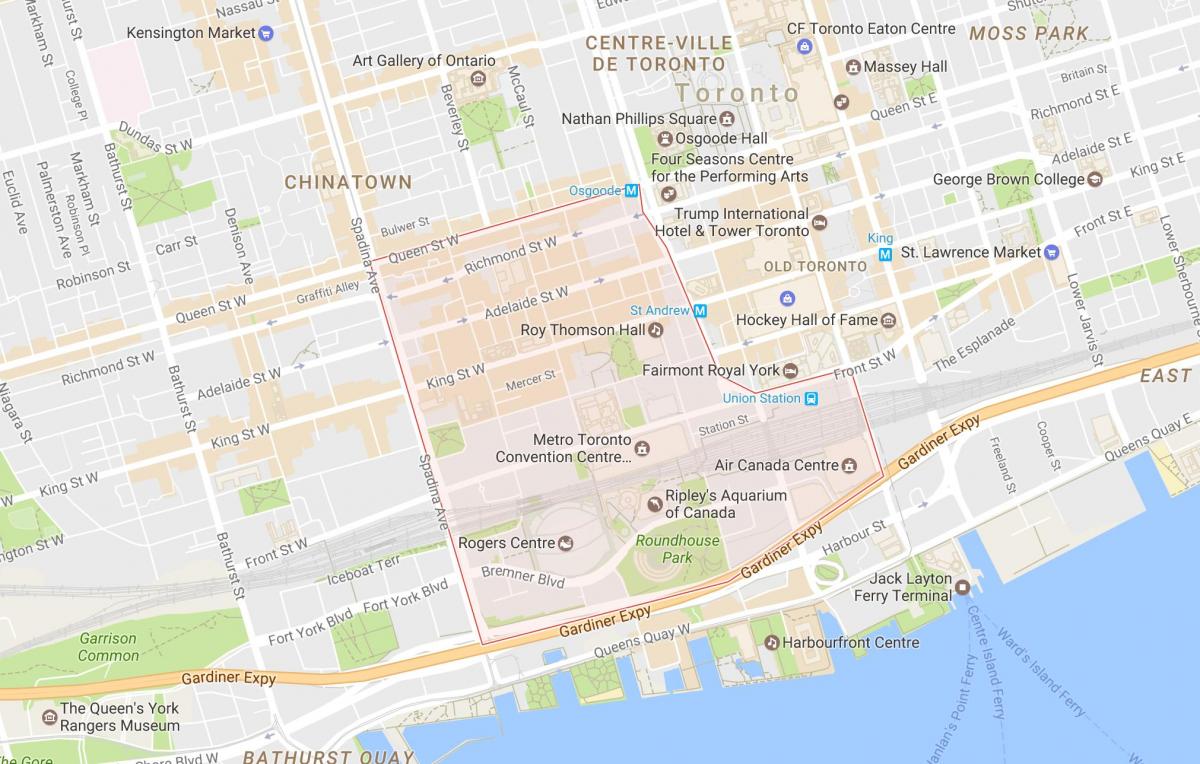 Mapa zábavnej Štvrti štvrti Toronto
