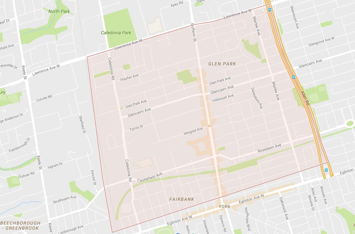 Mapa Vres Hill–štvrti Belgravia Toronto