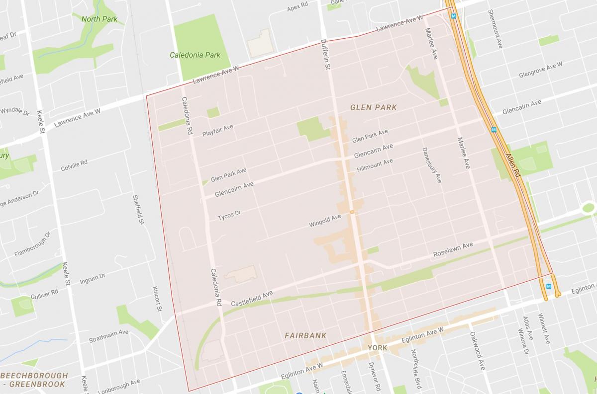 Mapa Vres Hill–štvrti Belgravia Toronto