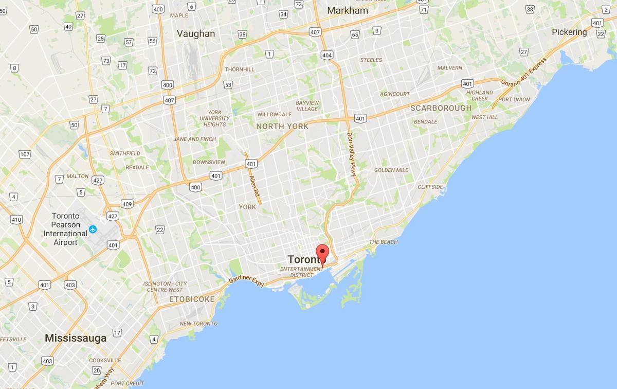 Mapa Východnej Bayfront okres Toronto