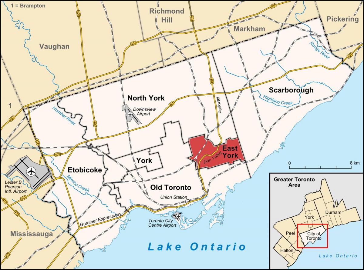 Mapa Východnej York Toronto