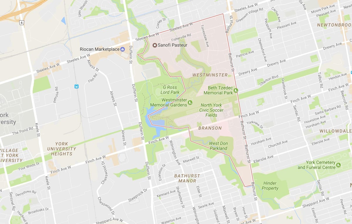 Mapa Westminster–Branson okolí Toronto