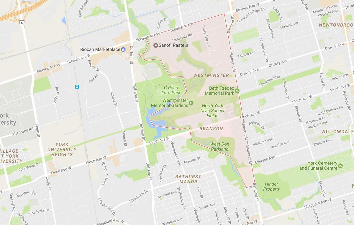 Mapa Westminster–Branson okolí Toronto