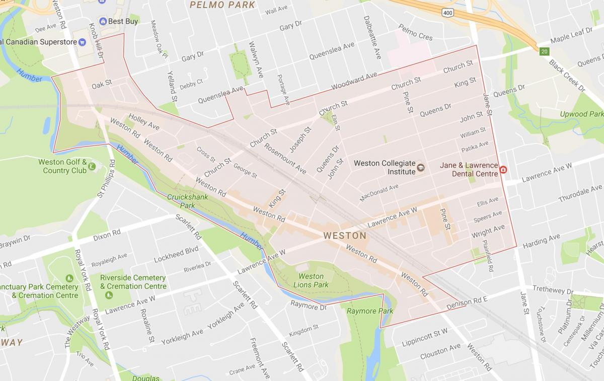 Mapa Weston okolí Toronto