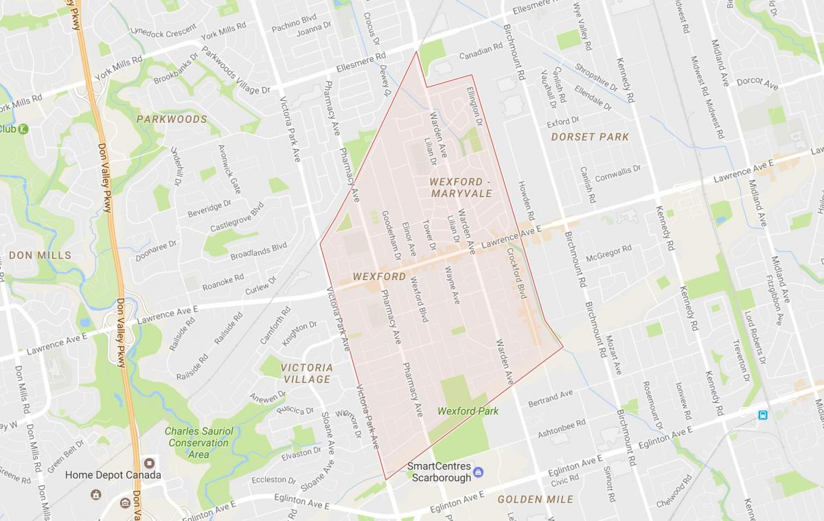 Mapa Wexford okolí Toronto