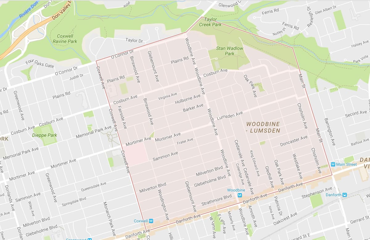 Mapa Woodbine Výšky okolí Toronto