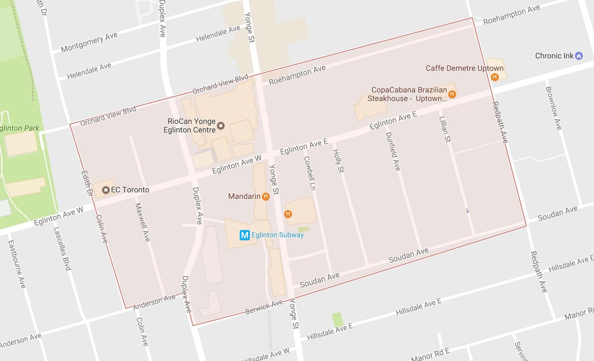 Mapa Yonge a Eglinton okolí Toronto