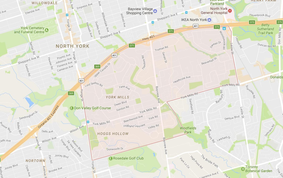Mapa York Mlyny okolí Toronto