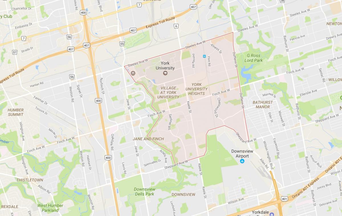 Mapa York University Výšky okolí Toronto