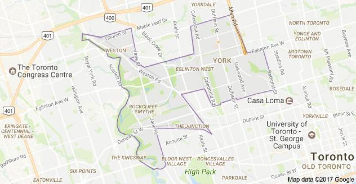 Mapa Yorku, Toronte, Kanada