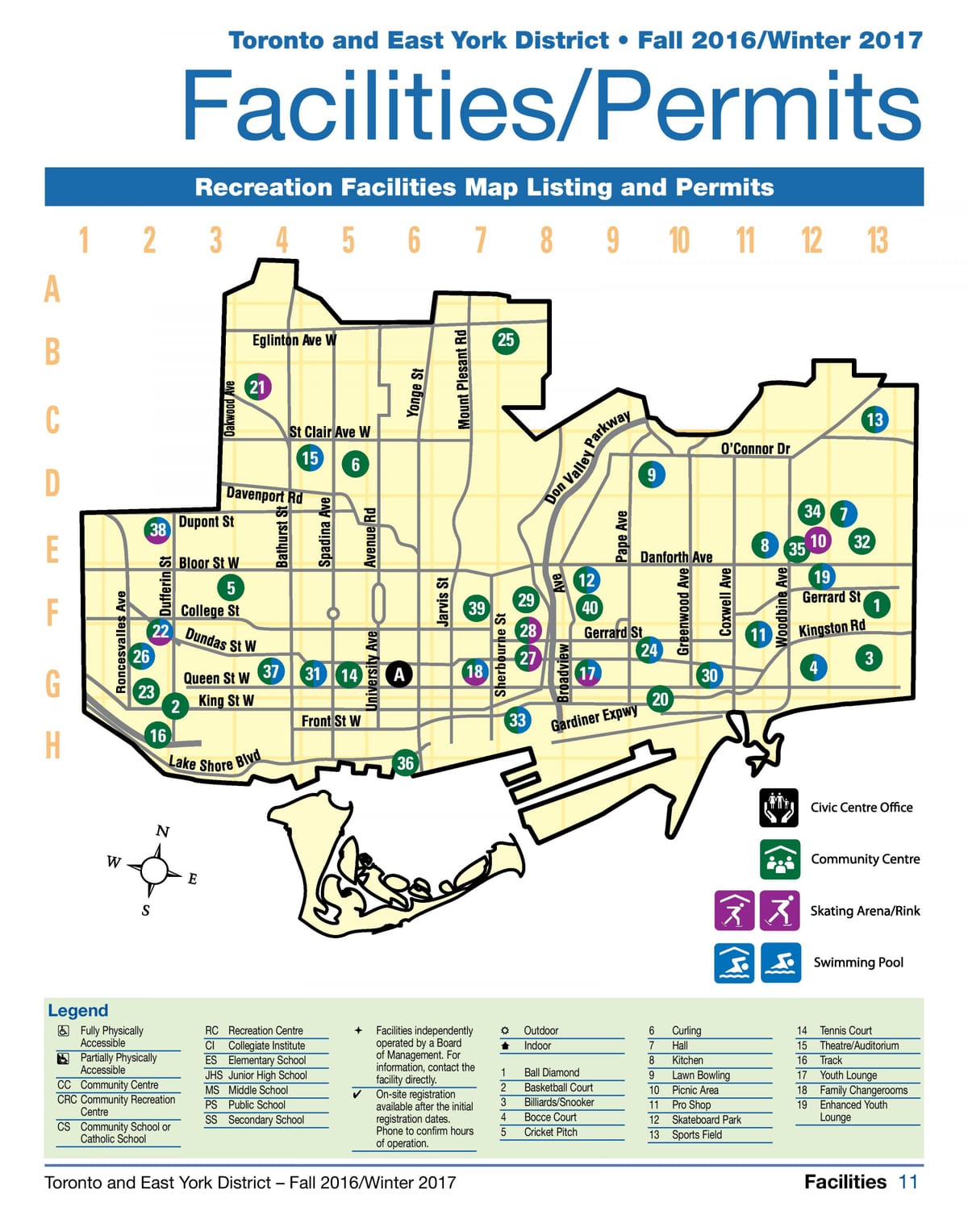 Mapa zariadení rekreácie Toronto