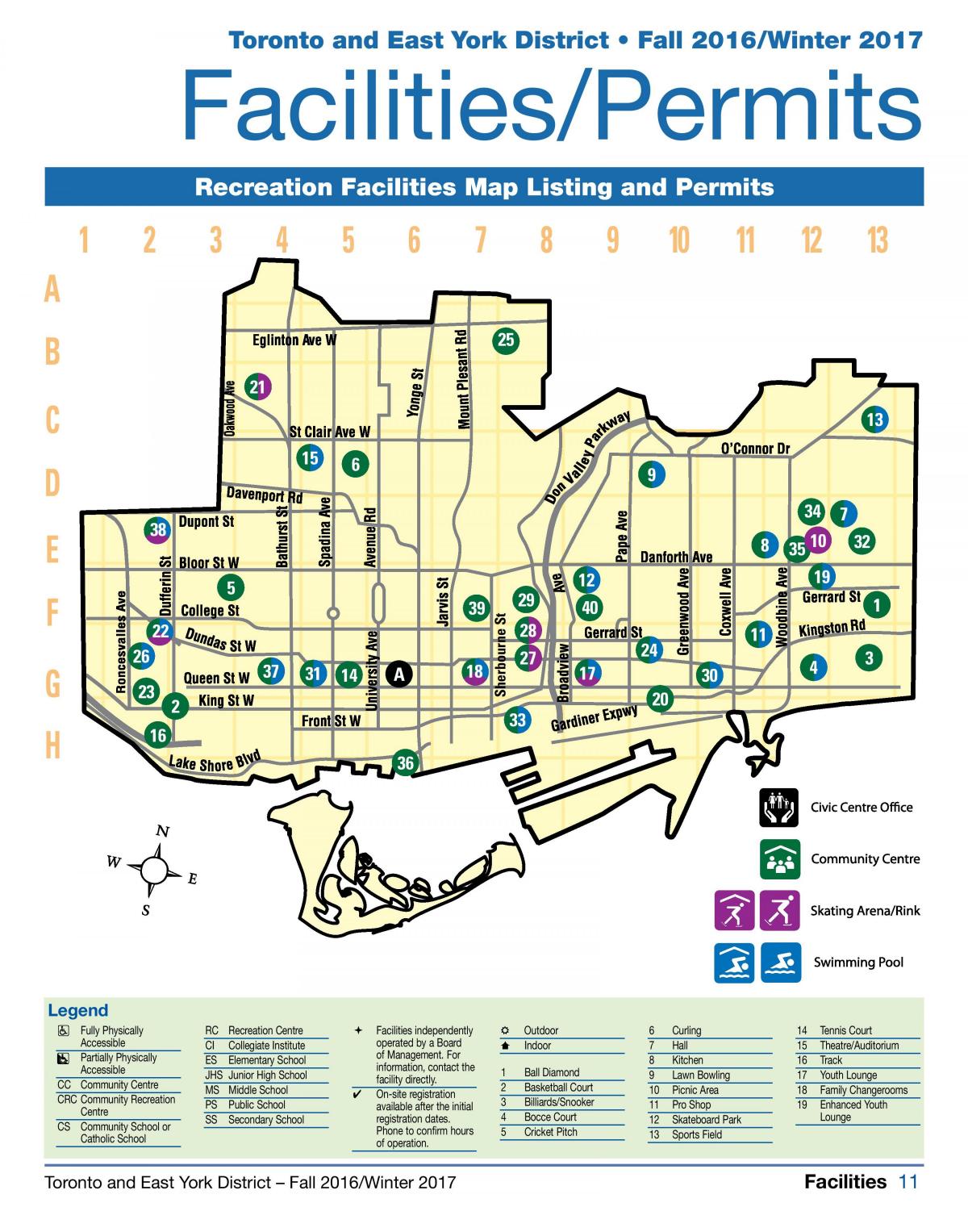 Mapa zariadení rekreácie Toronto