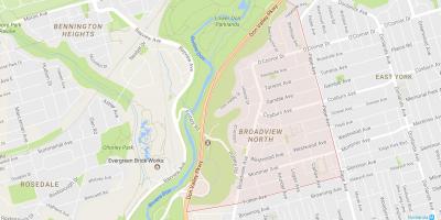 Mapa Broadview Severnej štvrti Toronto