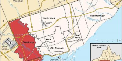 Mapa Etobicoke okres Toronto