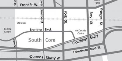 Mapa Južnej Core Toronto