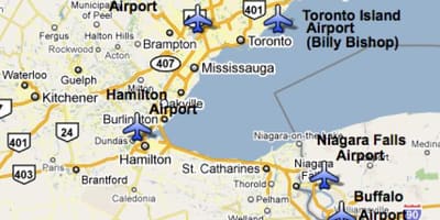 Mapa Letísk v blízkosti Toronto
