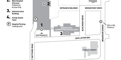 Mapa Nemocnice Sinai Zdravotného Systému-Bridgepoint Toronto