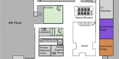 Mapa Princezná Margaret Cancer Centre Toronto 4. poschodie