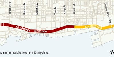 Mapu Toronto gardiner rýchlostnú cestu