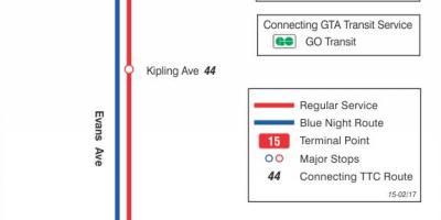 Mapa TTC 15 Evans autobusová zastávka Toronto