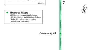 Mapa TTC 188 Kipling Južnej Rakety, autobusová zastávka Toronto