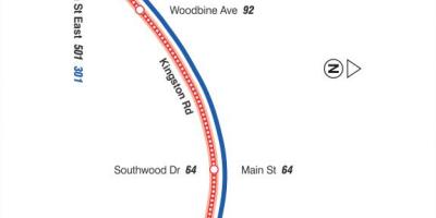 Mapa TTC 22 Coxwell autobusová zastávka Toronto