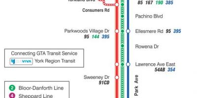 Mapa TTC 24 Victoria Park, autobusová zastávka Toronto
