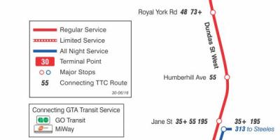 Mapa TTC 30 Lambton autobusová zastávka Toronto