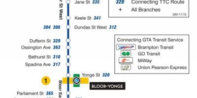 Mapa TTC 300A Bloor-Danforth autobusová zastávka Toronto