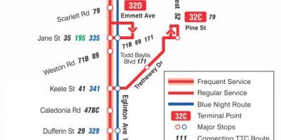 Mapa TTC 32 Eglinton West autobusová zastávka Toronto