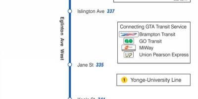 Mapa TTC 332 Eglinton West autobusová zastávka Toronto